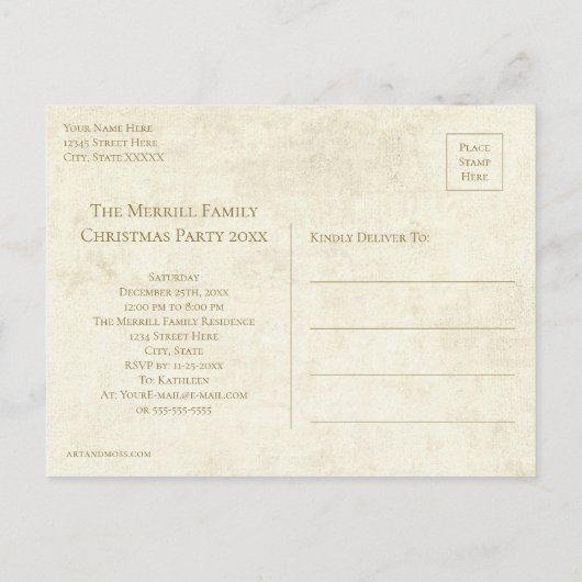 Save the Date Vintage Weihnachtsbaum Postkarte (Rückseite)