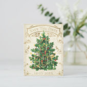 Save the Date Vintage Weihnachtsbaum Postkarte (Stehend Vorderseite)