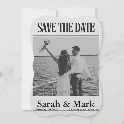 Save the Date Vintage-Zeitung im Trend rund (Vorderseite)