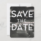 Save the Date Vintager Flugzeughanger (Rückseite)