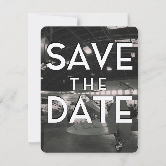 Save the Date Vintager Flugzeughanger (Vorderseite)
