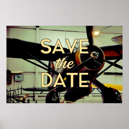 Save the Date Vintager Flugzeughanger Poster (Vorne)