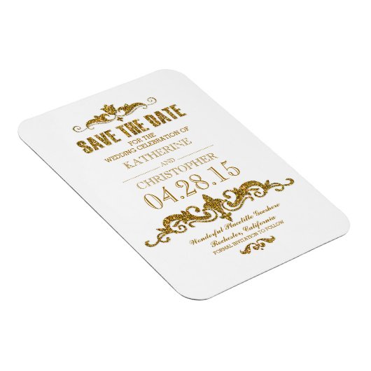 Save the Date Vintager Glitzer Magnet (Rechte Seite)