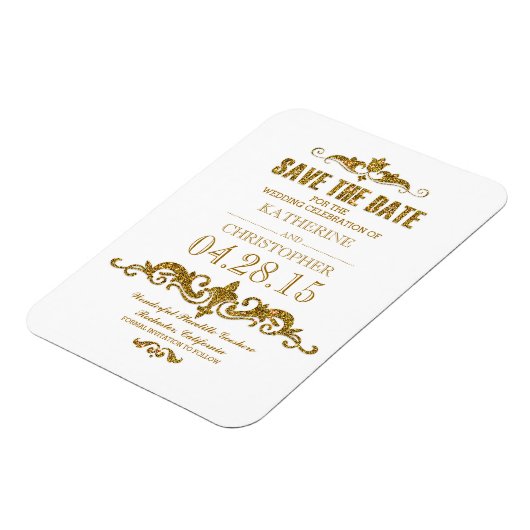 Save the Date Vintager Glitzer Magnet (Linke Seite)
