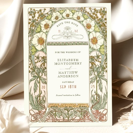 Save the Date Vintager Jugendstil von Mucha Einladung