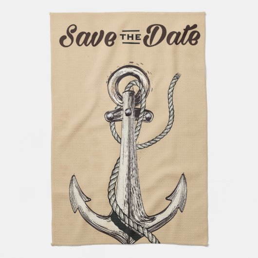 Save the Date Vintager Nautikanker Geschirrtuch (Vertikal)