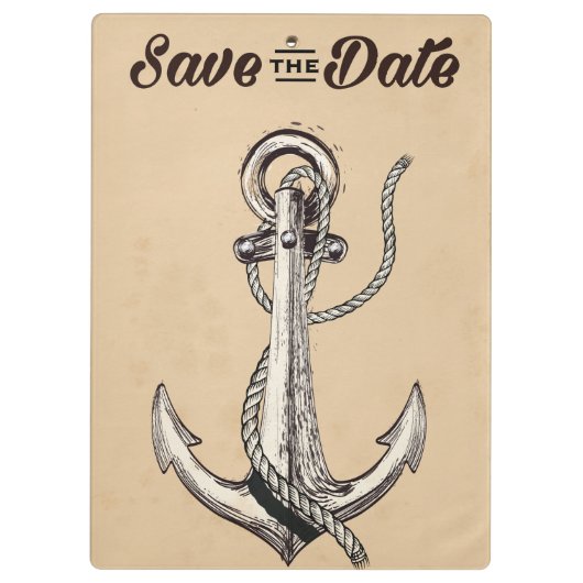 Save the Date Vintager Nautikanker Klemmbrett (Rückseite)