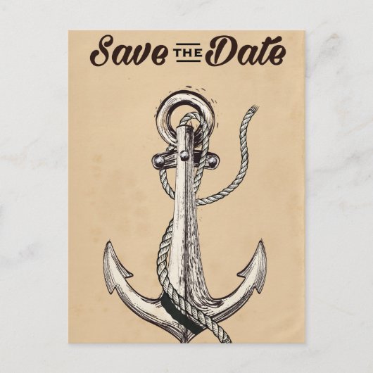 Save the Date Vintager Nautikanker Postkarte (Vorderseite)