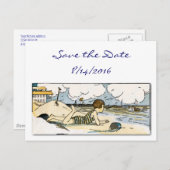 Save the Date Vintager Strand Art Postkarte (Vorne/Hinten)