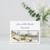 Save the Date Vintager Strand Art Postkarte (Stehend Vorderseite)
