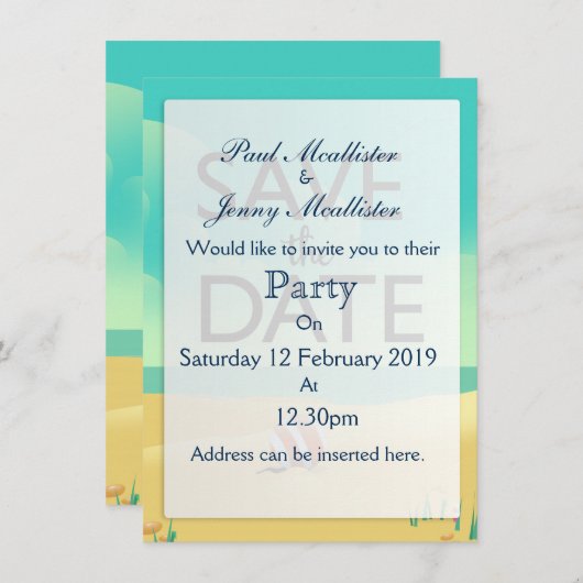 Save the Date Vintager Strand Einladung (Vorne/Hinten)