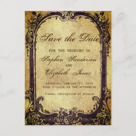 Save the Date Vintager Viktorianischer Antiquitäte Ankündigungspostkarte (Vorderseite)