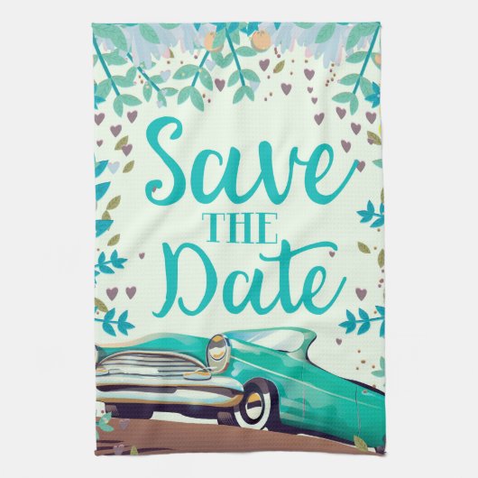 Save the Date Vintager Vintager Oldtimer. Geschirrtuch (Vertikal)