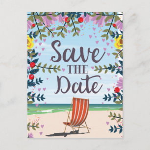 Save the Date Vintager Vintager Strand und Liegest Postkarte