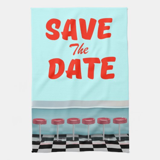 Save the Date Vintages amerikanisches Diner Geschirrtuch (Vertikal)