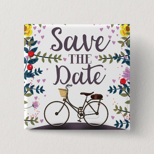 Save the Date Vintages Fahrrad Button (Vorderseite)