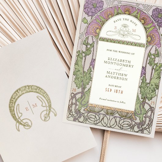 Save the Date Vintages Jugendstil von Mucha Einlad Einladung