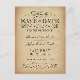 Save the Date Vintages Pergament Postkarte