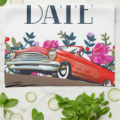 Save the Date Vintages Rotes Auto Geschirrtuch (Gefaltet)