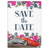 Save the Date Vintages Rotes Auto Klemmbrett (Rückseite)