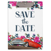 Save the Date Vintages Rotes Auto Klemmbrett (Vorderseite)
