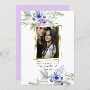 Save The Date Violet Anemone Floral Bouquets Einladung