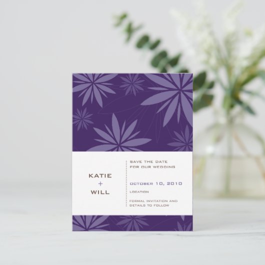 SAVE THE DATE: Vitalität lila Ankündigungspostkarte (Stehend Vorderseite)