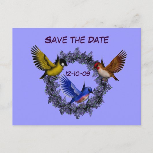 Save the Date Vögel auf Blume Kranz Postkarte (Vorderseite)