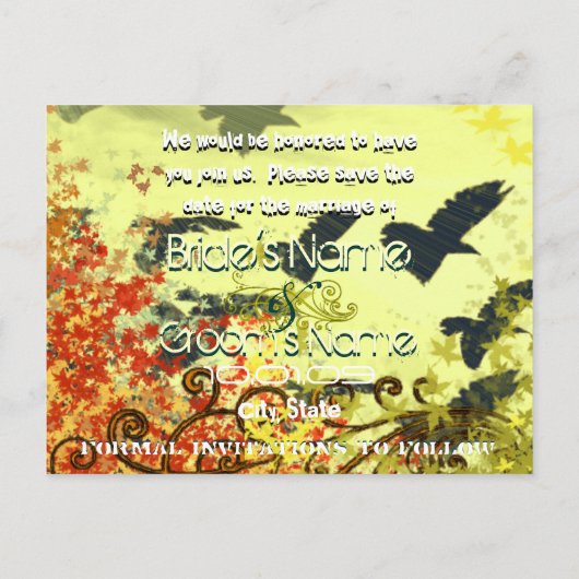 Save the Date - Vogelleaf-Wirbel Ankündigungspostkarte (Rückseite)