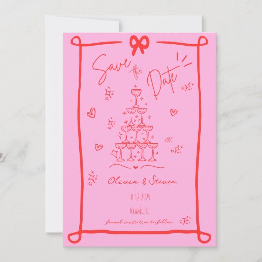 Save the Date von Hand gezeichneter Bow-Skript Einladung (Vorderseite)