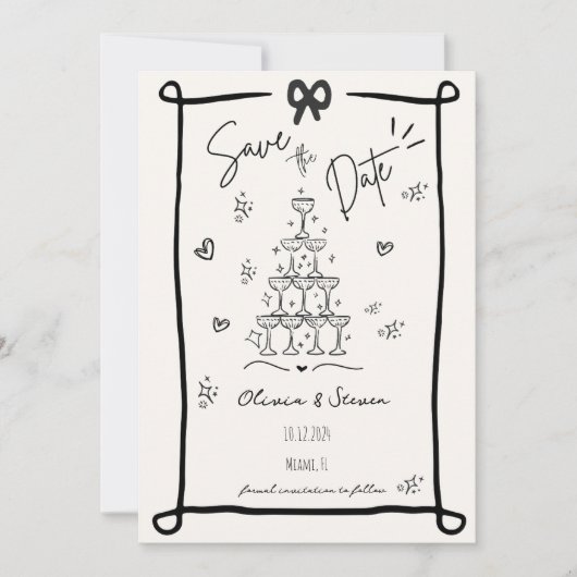 Save the Date von Hand gezeichneter Bow-Skript Einladung (Vorderseite)