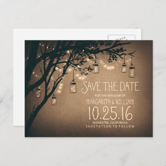 Save the Date von Maurerkirschen aus rustikalem La Ankündigungspostkarte (Vorne/Hinten)