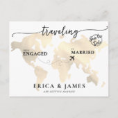 Save the Date von Verlobt nach Verheiratet reisen Postkarte (Vorderseite)