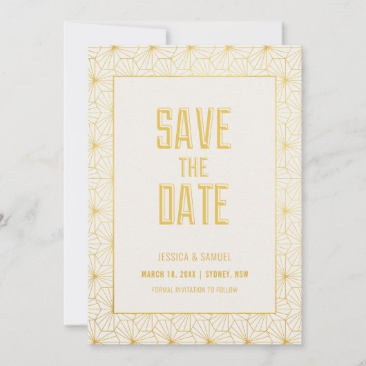 Save the Date von White Geometric Art Deco Einladung (Vorderseite)