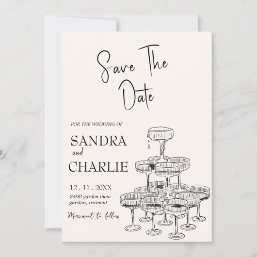 Save the Date Vorlage | Hand Drawen Hochzeit (Vorderseite)