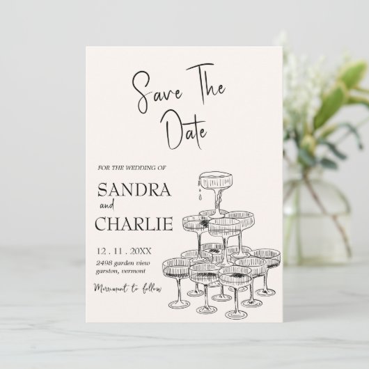 Save the Date Vorlage | Hand Drawen Hochzeit (Stehend Vorderseite)
