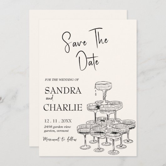 Save the Date Vorlage | Hand Drawen Hochzeit (Vorne/Hinten)