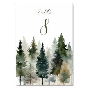 Save The Date Wald-Föhren-Aquarell Tischnummer