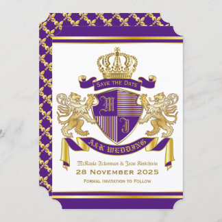Save the Date Wappen Lila LöwenEmblem Einladung