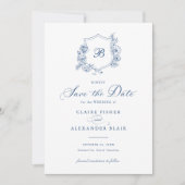 Save the Date Wappen Monogram für florale Elegant- Einladung (Vorderseite)