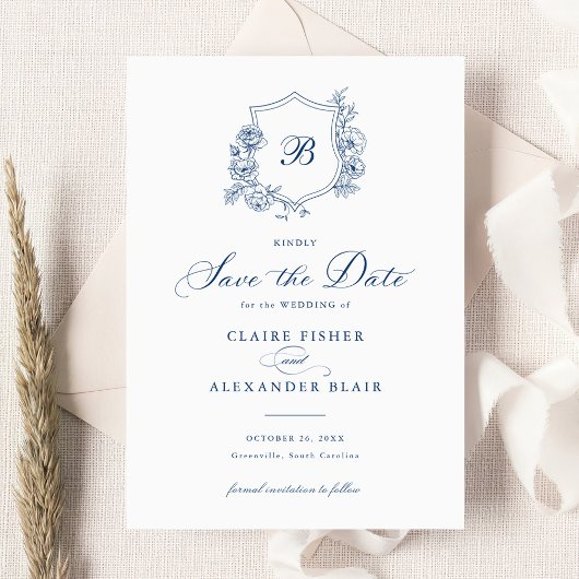 Save the Date Wappen Monogram für florale Elegant- Einladung