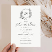 Save the Date Wappen Monogram für florale Elegant- Einladung