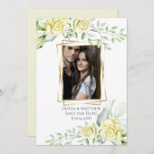 Save The Date | Wasserfarbe Elfenbeingelbe Rose Einladung (Vorne/Hinten)