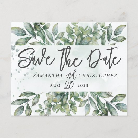 Save the Date Wasserfarbe Eukalyptus (Vorderseite)