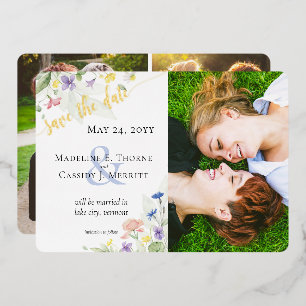 Save the Date Wasserfarben-Wildblume Blumenzehen Folieneinladung
