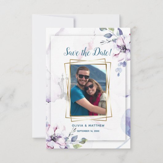 Save the Date Wasserfarbenfrohe Appellationsblüten Einladung (Vorderseite)