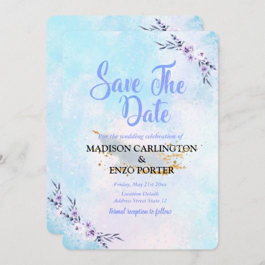 Save the Date Wasserfarbenpastel Einladung (Vorne/Hinten)