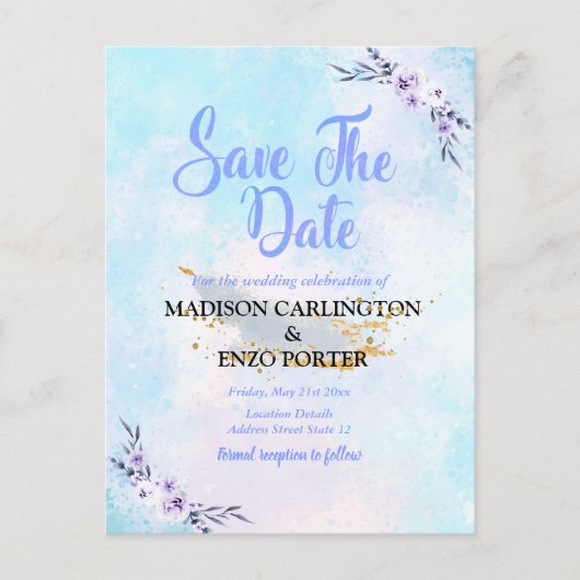 Save the Date Wasserfarbenpastel Postkarte (Vorderseite)