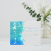 SAVE THE DATE Watercolor Blue Beach Postcard Ankündigungspostkarte (Stehend Vorderseite)