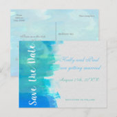 SAVE THE DATE Watercolor Blue Beach Postcard Ankündigungspostkarte (Vorne/Hinten)